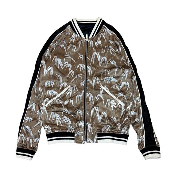 Sandro Paris Palm Reversible Satin Bomber Jacket Men's Small Streetwear